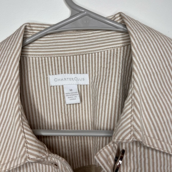 Charter Club M Seersucker Cotton Beige Striped Jacket Blazer Preppy Nautical - Picture 8 of 9